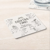 ベージュのカクテルパーティー レトロな独身最後の夜 スクエアペーパーコースター (アングル)