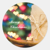 ベージュのキャンドルとハートカラフル《写真》ぼけ味クリスマス ラウンドシール (正面)
