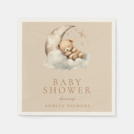 ベージュのキュートなテディベア ニュートラル ベビーシャワー スタンダードカクテルナプキン