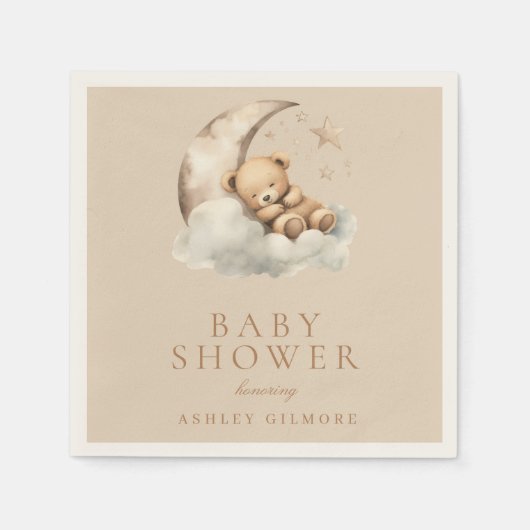 ベージュのキュートなテディベア ニュートラル ベビーシャワー スタンダードカクテルナプキン (正面)