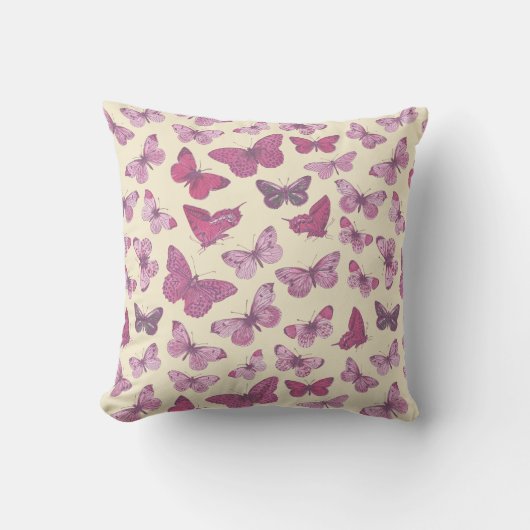 ベージュのキュートなピンクの蝶々の模様 クッション (正面)