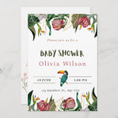 ベージュのキュートな花柄ベイビーシャワー招待状 招待状 (正面/裏面)