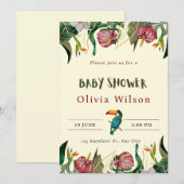 ベージュのキュートな花柄ベイビーシャワー招待状 招待状 (正面/裏面)