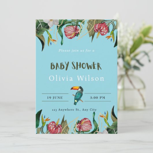 ベージュのキュートな花柄ベビーシャワー招待状 招待状 (スタンド正面)