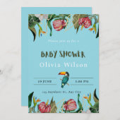 ベージュのキュートな花柄ベビーシャワー招待状 招待状 (正面/裏面)