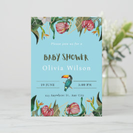 ベージュのキュートな花柄ベビーシャワー招待状 招待状