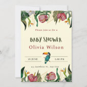 ベージュのキュートな花柄ベビーシャワー招待状 招待状 (正面)