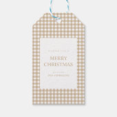 ベージュのギンガムチェックのクリスマス ギフトタグ (正面)