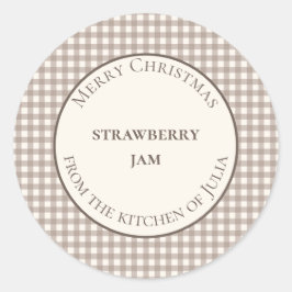 ベージュのギンガム模様の食品ラベル 自家製のギフトに ラウンドシール