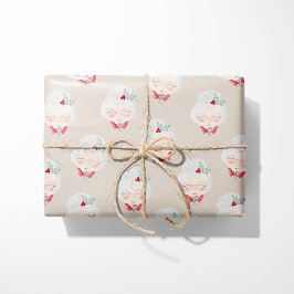 ベージュのクラウス夫人フェイス柄 クリスマス包装紙 ラッピングペーパー