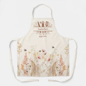 ベージュのクリーム水色ワイルドフラワーピンクのボホ エプロン (正面)