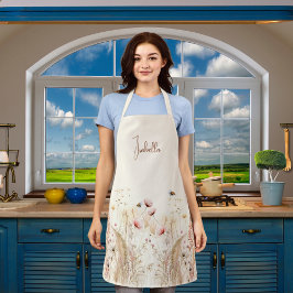 ベージュのクリーム水色ワイルドフラワーピンクのボホ エプロン