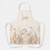 ベージュのクリーム水色ワイルドフラワーピンクのボホ エプロン (正面)