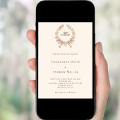 ベージュのクレストモノグラムフォーマルウェディング 招待状