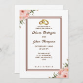 ベージュのゴージャスな美的モダンフローラ結婚ズ 招待状 (正面/裏面)
