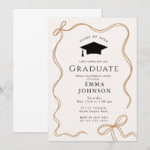 ベージュのシンプルな線の落書き 卒業パーティ 招待状 (正面/裏面)