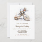 ベージュのストライプのハイヒール靴の誕生日パーティー 招待状 (正面)