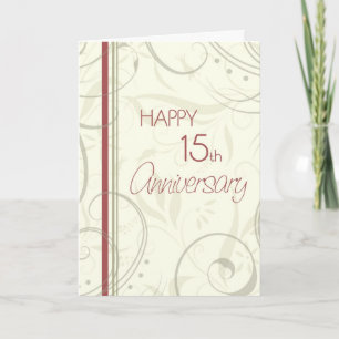 ベージュのスワール ハッピー15周年 結婚記念日カード カード