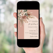 ベージュのセージ緑のバラパンパスアーチ結婚ーズ 招待状