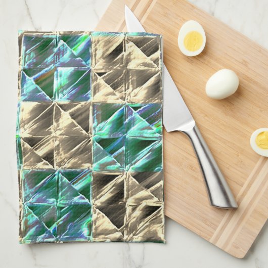 ベージュのタイルまたはステンドチェスにドレスミントグリーン キッチンタオル (四つ折り)