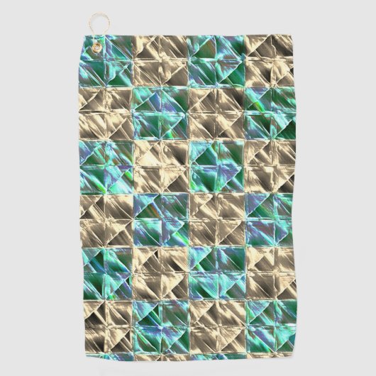 ベージュのタイルまたはステンドチェスにドレスミントグリーン ゴルフタオル (正面)