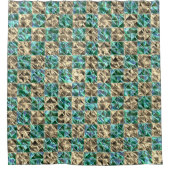 ベージュのタイルまたはステンドチェスにドレスミントグリーン シャワーカーテン (正面)