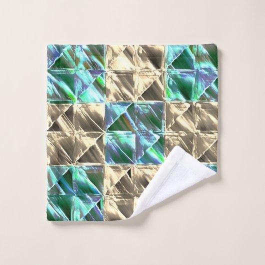 ベージュのタイルまたはステンドチェスにドレスミントグリーン バスタオルセット (ウォッシュタオル)