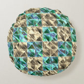 ベージュのタイルまたはステンドチェスにドレスミントグリーン ラウンドクッション (正面)