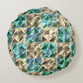 ベージュのタイルまたはステンドチェスにドレスミントグリーン ラウンドクッション
