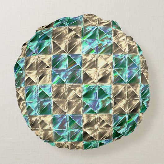 ベージュのタイルまたはステンドチェスにドレスミントグリーン ラウンドクッション (裏面)