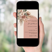 ベージュのタウペ色のローズとパンパスグラス アーチ ウェディング 招待状