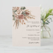 ベージュのタウペ色のローズとパンパスグラス ラグジュアリーウェディング 招待状 (スタンド正面)