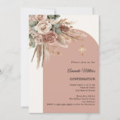 ベージュのタウペ色のローズ パンパス アーチ アイボリー 確認 招待状 (正面)