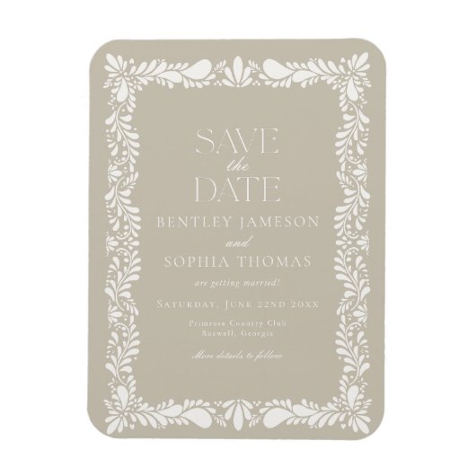 ベージュのタラベラタイル スペインのフィエスタ 保存日付のお知らせ マグネット (縦)