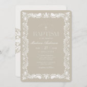 ベージュのタラベラタイル スペインのフィエスタ 洗礼 招待状 (正面/裏面)