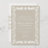 ベージュのタラベラ・タイル スペイン風フィエスタ 誕生日パーティー 招待状 (正面/裏面)