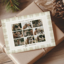 ベージュのチェック柄の家族写真コラージュ クリスマス
