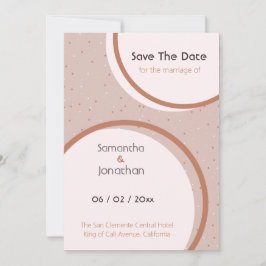 ベージュのドットとサークルの結婚式 Save The Date 招待状