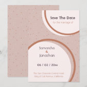 ベージュのドットとサークルの結婚式Save The Date 招待状 (正面/裏面)