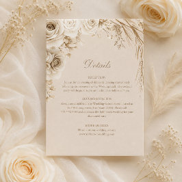 ベージュのドライフラワーの結婚式詳細カード 招待状