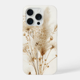 ベージュのドライフラワーボタニカル iPhone 15 PROケース