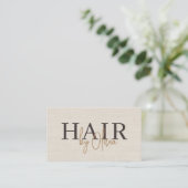 ベージュのニュートラルなリネンQRコード ヘアスタイリスト 名刺 (スタンド正面)