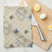 ベージュのパッチワーク キッチンタオル (四つ折り)