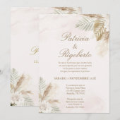 ベージュのパンパス エレガントなウェディング 招待状（スペイン語） 招待状 (正面/裏面)