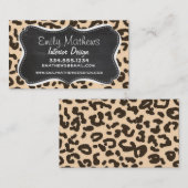 ベージュのヒョウ柄プリント; レトロな黒板 名刺 (正面/裏面)