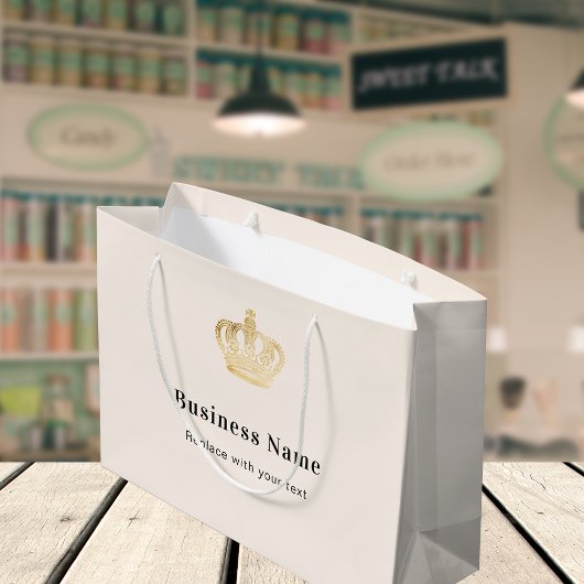 ベージュのビジネス用ロイヤルクラウン ラージペーパーバッグ