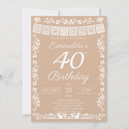 ベージュのフィエスタ 40歳の誕生日 招待状 (正面)