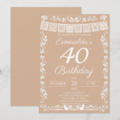 ベージュのフィエスタ 40歳の誕生日 招待状 (正面/裏面)