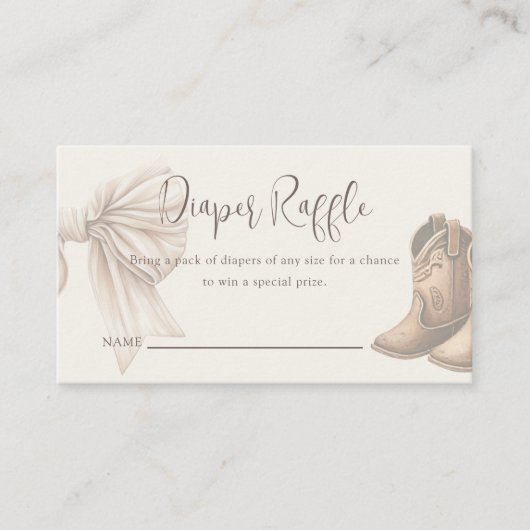 ベージュのブーツまたは弓のジェンダーおむつラッフルを明らかにする エンクロージャーカード (正面)