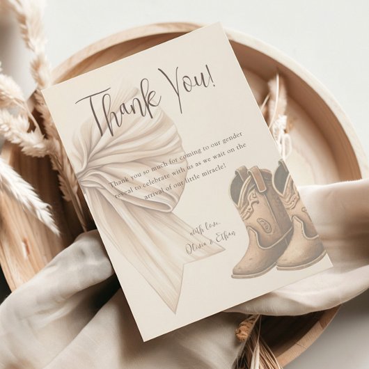 ベージュのブーツまたは船首の水色の性別を明らかにする サンキューカード